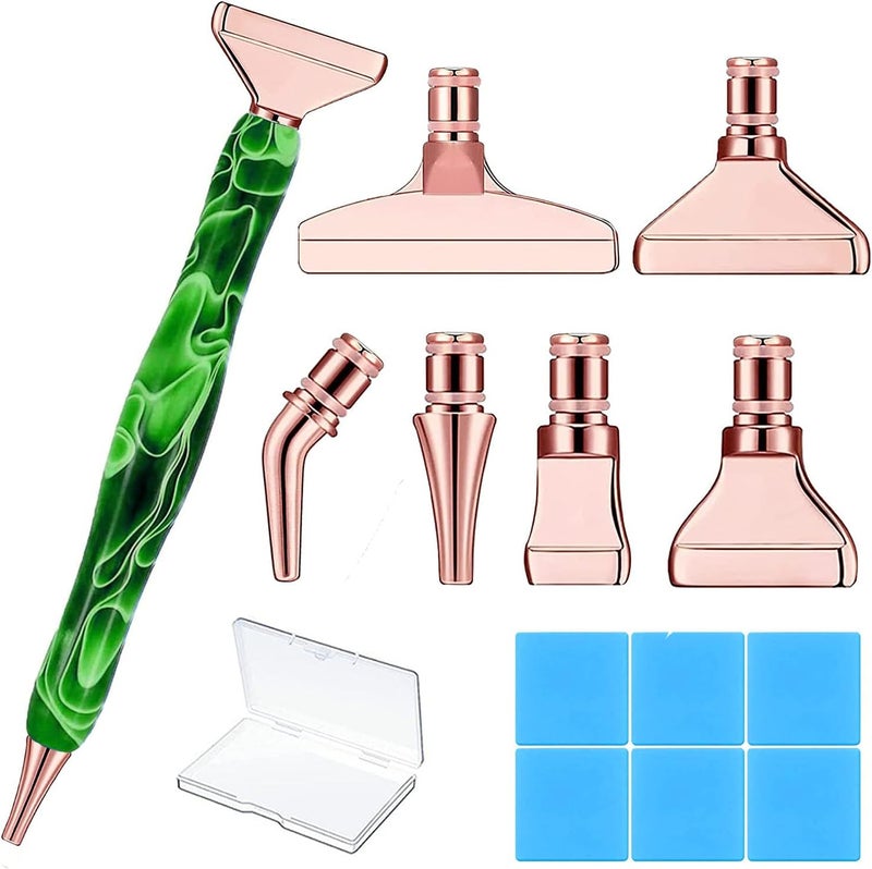Heyseri Diamond Art Pens, 14pcs Diamond Painting Pen Accessories Tools Set, Stainless Steel Metal Pen Tips, Ergonomic Art Drill Pens, Comfort Grip and Faster Drilling(Green Gold) - Image 1
